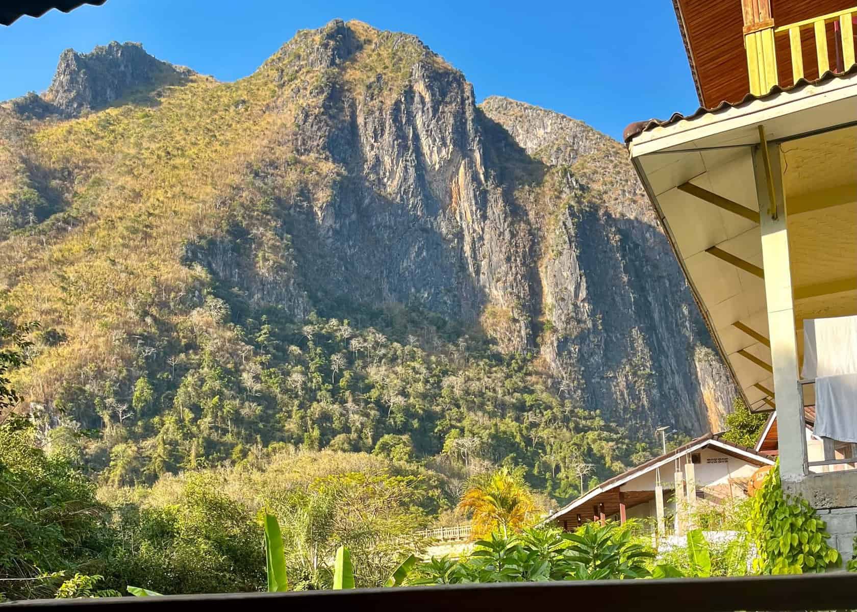 A view of the mountains in Nong Khiaw from the window of Bamboo guesthouse