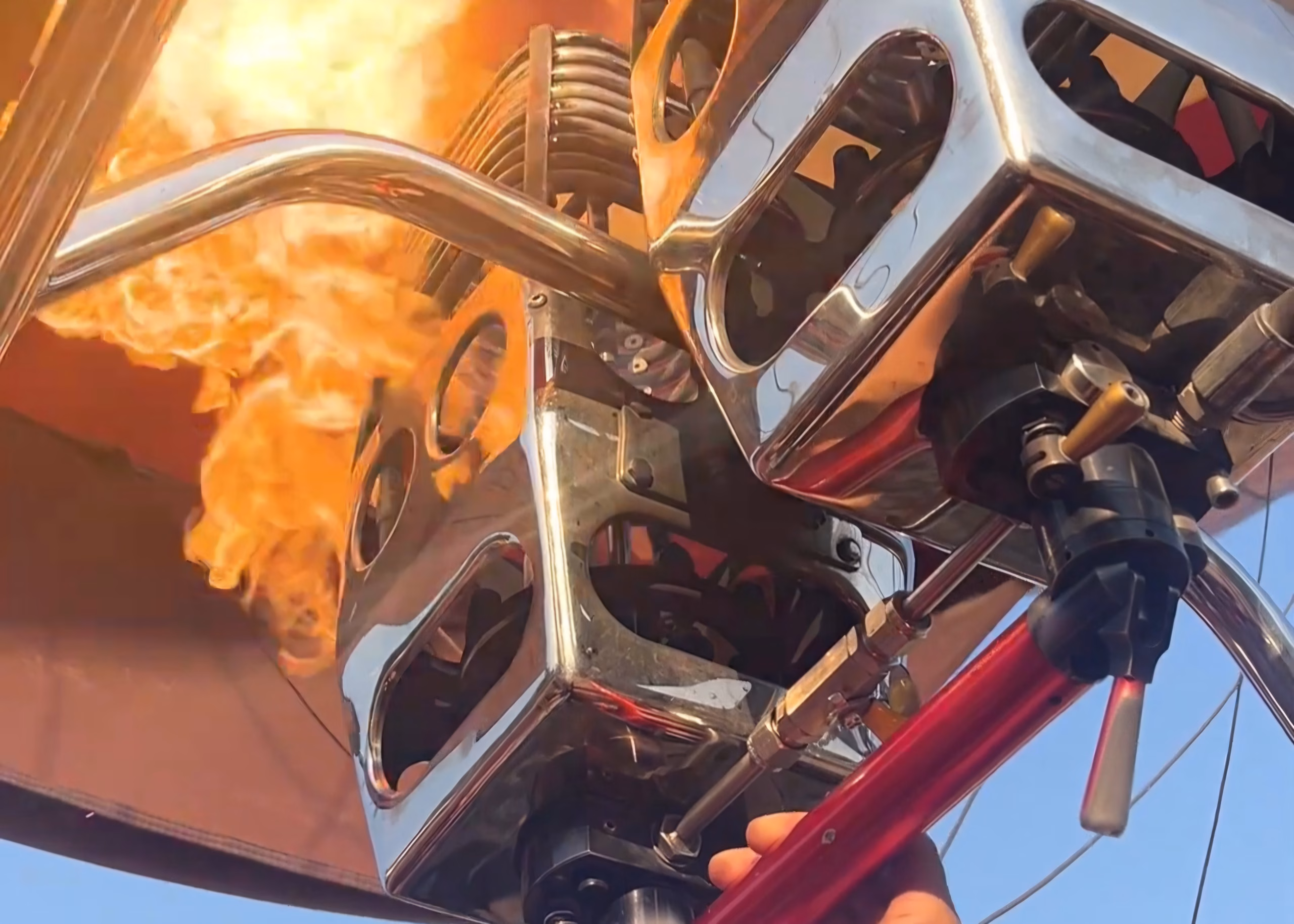A close up of the fire that is inflating a hot air balloon in Vang Vieng.